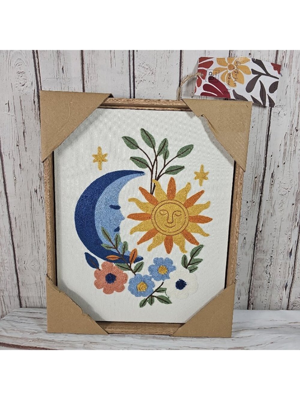 BP Home Textile Embroidery Woven Wall Art SUN MOON STARS Celestial Decor 12x 15"